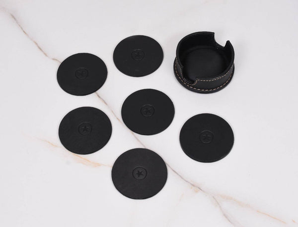 Cannes Leather Coaster - Raven Black - Aaron Leather Goods