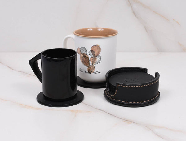 Cannes Leather Coaster - Raven Black - Aaron Leather Goods