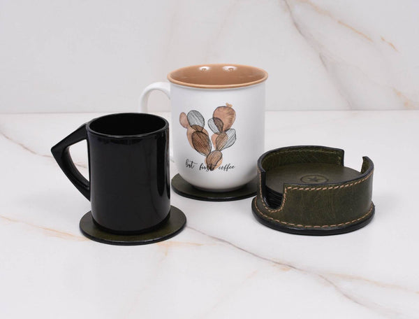 Cannes Leather Coaster - Green - Aaron Leather Goods