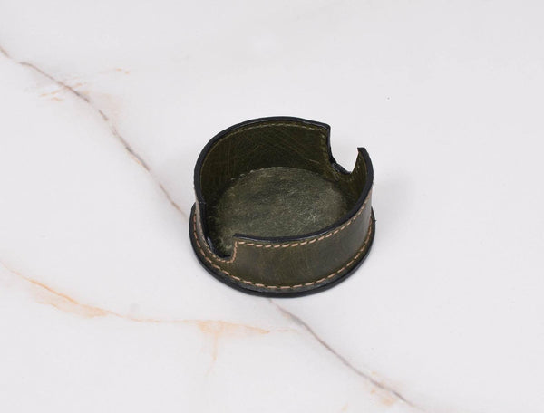 Cannes Leather Coaster - Green - Aaron Leather Goods