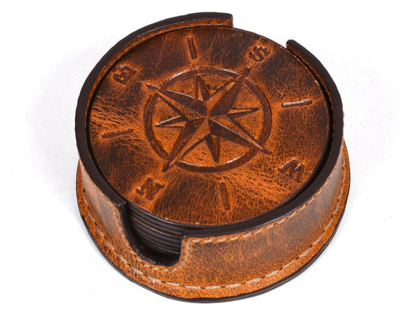 Ronda Leather Coaster - Caramel Brown - Aaron Leather Goods