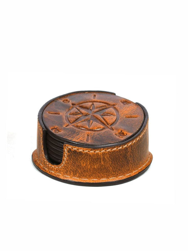 Ronda Leather Coaster - Caramel Brown - Aaron Leather Goods