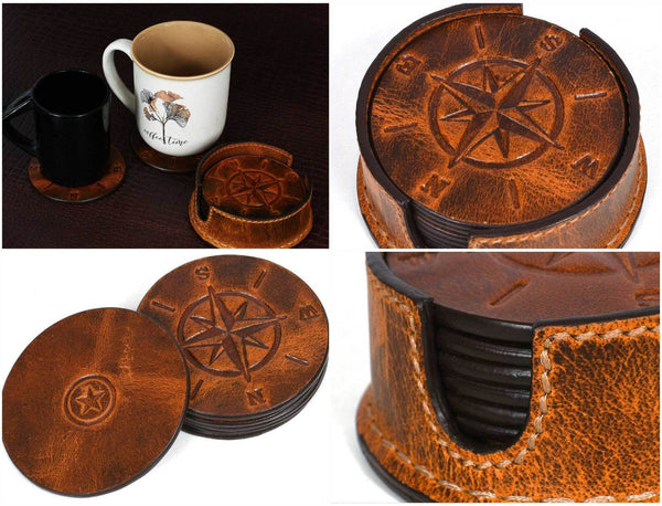 Ronda Leather Coaster - Caramel Brown - Aaron Leather Goods