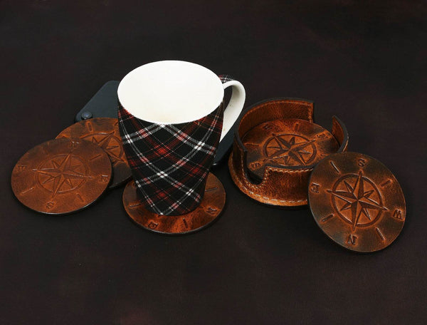 Ronda Leather Coaster - Caramel Brown - Aaron Leather Goods