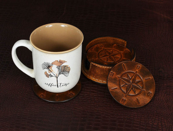 Ronda Leather Coaster - Caramel Brown - Aaron Leather Goods