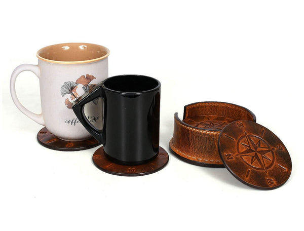 Ronda Leather Coaster - Caramel Brown - Aaron Leather Goods