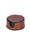 Cannes Leather Coaster - Caramel Brown - Aaron Leather Goods