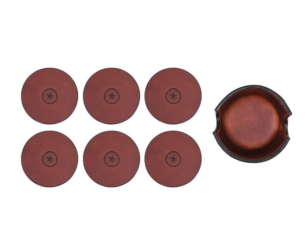 Cannes Leather Coaster - Caramel Brown - Aaron Leather Goods
