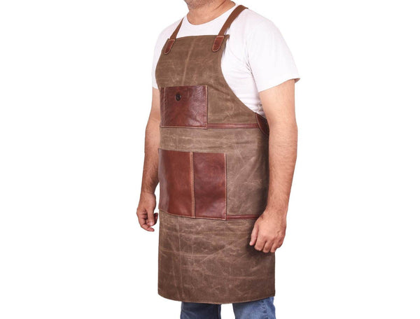 Leon Waxed Canvas Apron - Seaweed Green - Aaron Leather Goods
