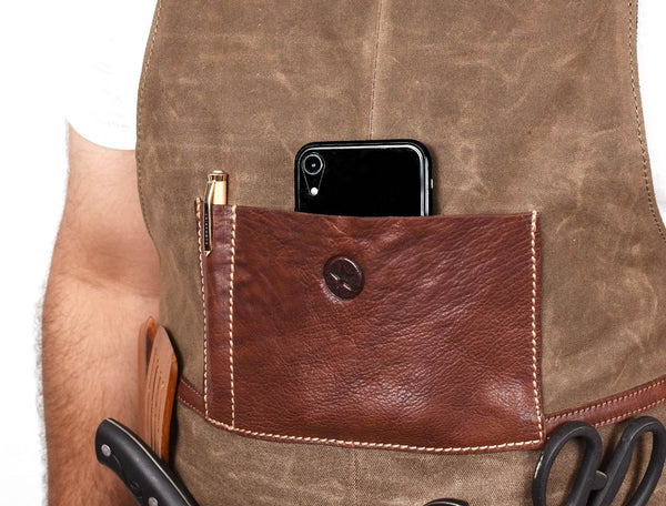 Leon Waxed Canvas Apron - Seaweed Green - Aaron Leather Goods