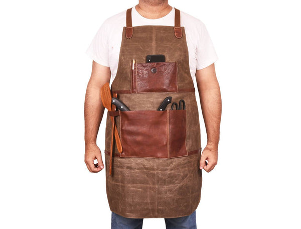 Leon Waxed Canvas Apron - Seaweed Green - Aaron Leather Goods