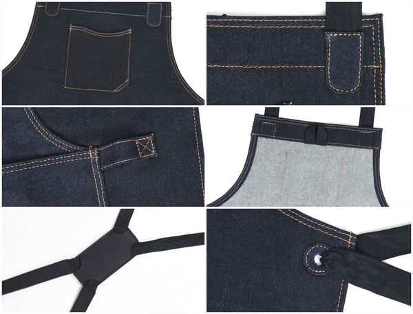 Benito Leather Canvas Apron - Denim Blue - Aaron Leather Goods