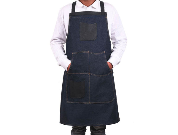 Benito Leather Canvas Apron - Denim Blue - Aaron Leather Goods