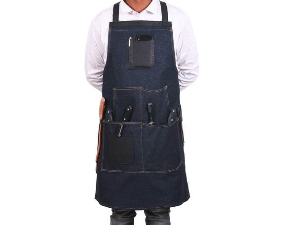Benito Leather Canvas Apron - Denim Blue - Aaron Leather Goods
