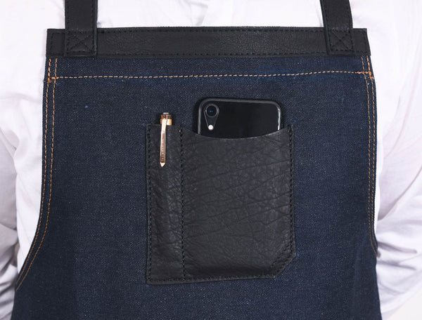 Benito Leather Canvas Apron - Denim Blue - Aaron Leather Goods