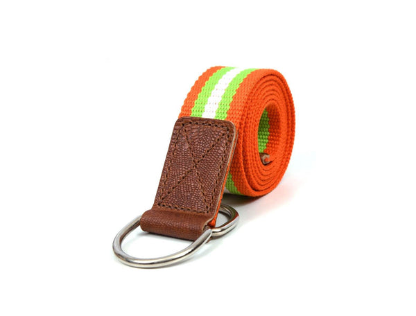 Enova Canvas Belt with D-ring - Orange-Green - Aaron Leather Goods
