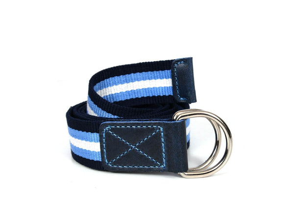 Enova Canvas Belt with D-ring - white-blue - Aaron Leather Goods