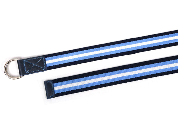 Enova Canvas Belt with D-ring - white-blue - Aaron Leather Goods