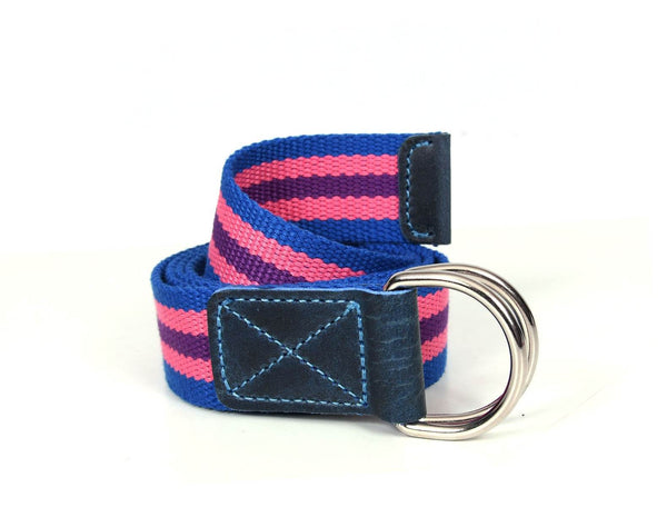 Enova Canvas Belt with D-ring - Pink Blue - Aaron Leather Goods