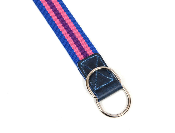 Enova Canvas Belt with D-ring - Pink Blue - Aaron Leather Goods