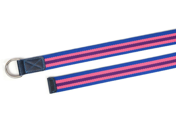 Enova Canvas Belt with D-ring - Pink Blue - Aaron Leather Goods