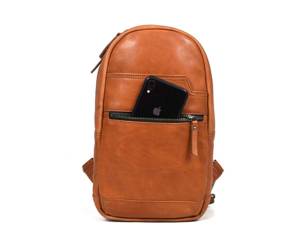 Alvin Leather Backpack - Caramel Brown - Aaron Leather Goods