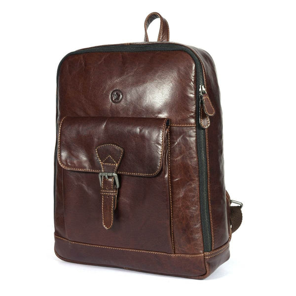 Handcrafted Brown Full-Grain Leather Backpack with Front Buckle Pocket – Vintage Travel Bag by Aaron Leather Goods