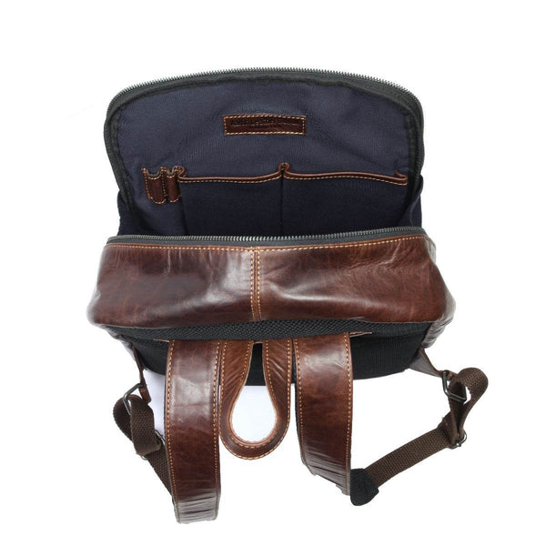 Handcrafted Brown Full-Grain Leather Backpack with Front Buckle Pocket – Vintage Travel Bag by Aaron Leather Goods