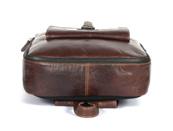 Handcrafted Brown Full-Grain Leather Backpack with Front Buckle Pocket – Vintage Travel Bag by Aaron Leather Goods