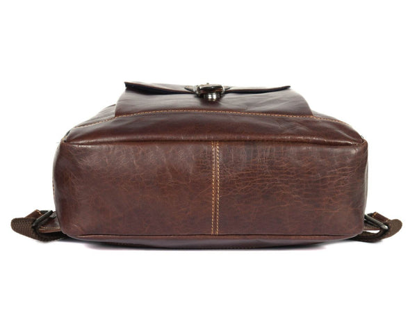 Handcrafted Brown Full-Grain Leather Backpack with Front Buckle Pocket – Vintage Travel Bag by Aaron Leather Goods