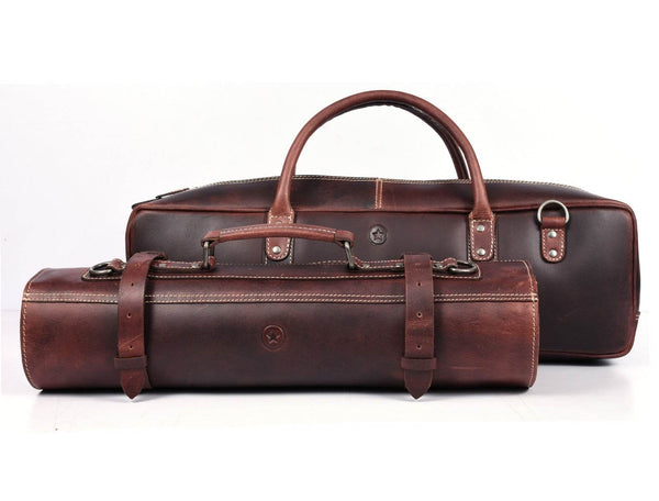 Tuscania Leather Knife Roll & Bag Combo - Walnut Brown - Aaron Leather Goods