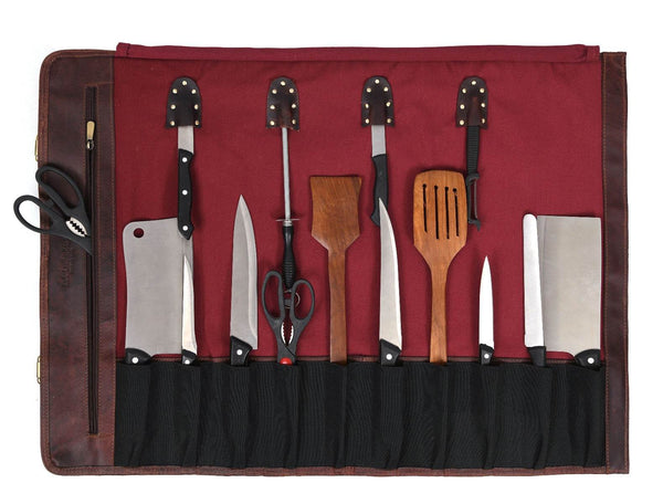 Malaga Canvas Knife Roll - Carmine - Aaron Leather Goods