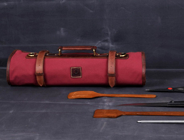 Malaga Canvas Knife Roll - Carmine - Aaron Leather Goods