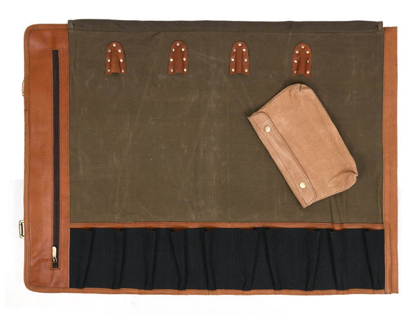 Malaga Canvas Knife Roll & Bag Combo - Moss Green - Aaron Leather Goods