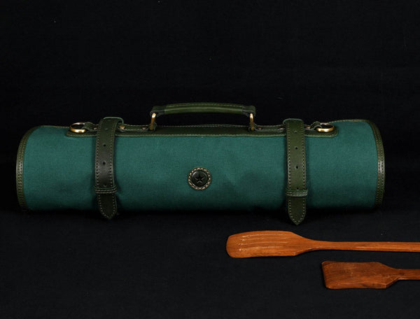 Malaga Canvas Knife Roll - Pine Green - Aaron Leather Goods