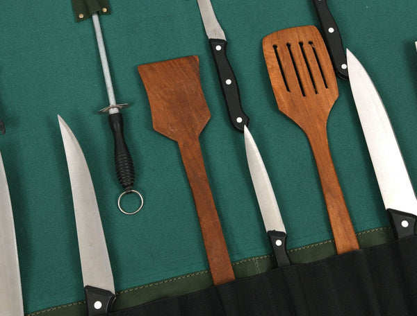 Malaga Canvas Knife Roll - Pine Green - Aaron Leather Goods