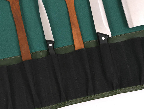Malaga Canvas Knife Roll - Pine Green - Aaron Leather Goods