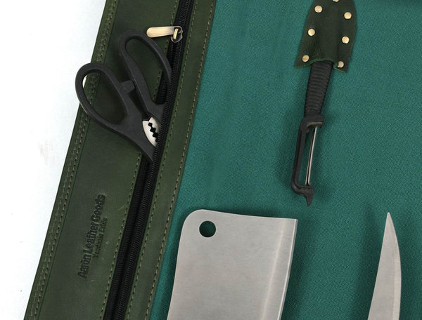 Malaga Canvas Knife Roll - Pine Green - Aaron Leather Goods