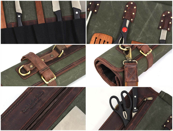 Malaga Canvas Knife Roll - Olive Green - Aaron Leather Goods
