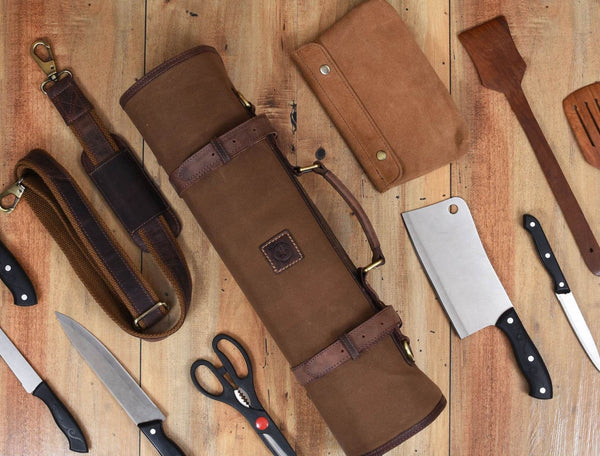 Malaga Canvas Knife Roll - Coffee - Aaron Leather Goods
