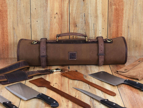 Malaga Canvas Knife Roll - Coffee - Aaron Leather Goods