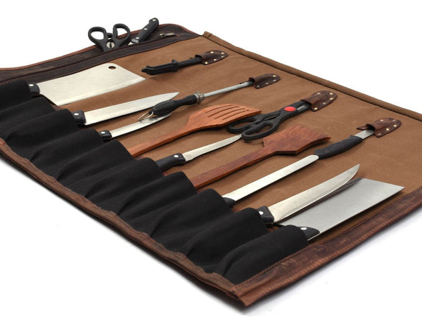Malaga Canvas Knife Roll - Coffee - Aaron Leather Goods