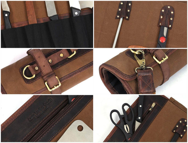 Malaga Canvas Knife Roll - Coffee - Aaron Leather Goods