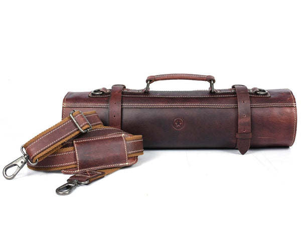 Tuscania Leather Knife Roll & Bag Combo - Walnut Brown - Aaron Leather Goods