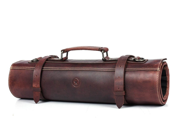 Tuscania Leather Knife Roll & Bag Combo - Walnut Brown - Aaron Leather Goods