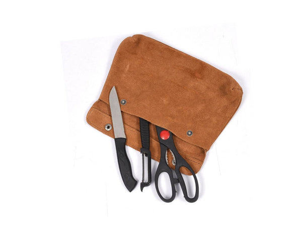 Tuscania Leather Knife Roll & Bag Combo - Walnut Brown - Aaron Leather Goods