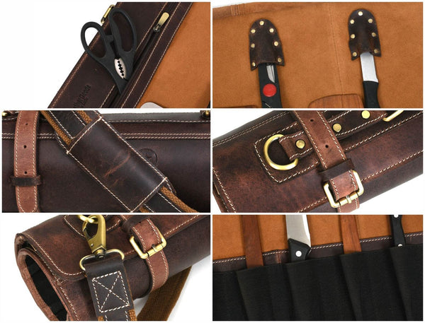 Tuscania Leather Knife Roll - Hickory Brown - Aaron Leather Goods
