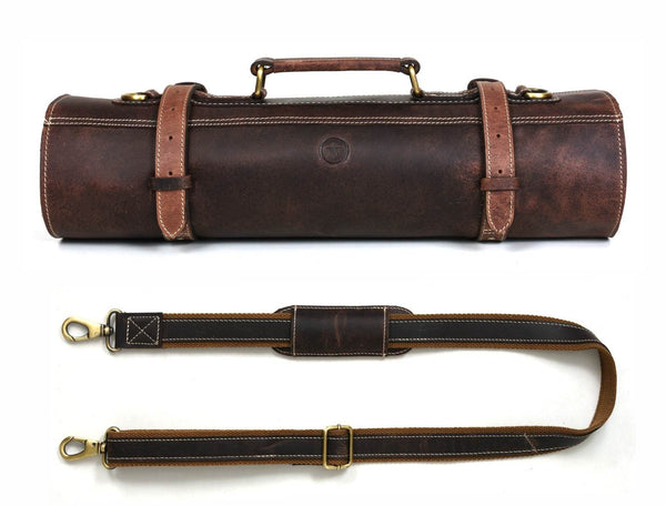 Tuscania Leather Knife Roll - Hickory Brown - Aaron Leather Goods