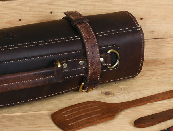Tuscania Leather Knife Roll - Hickory Brown - Aaron Leather Goods