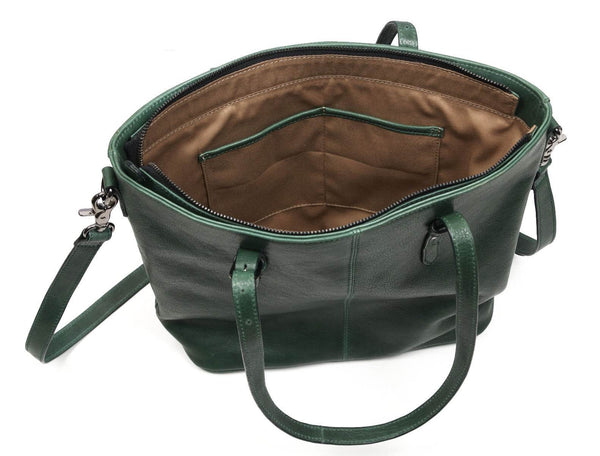 Abron Leather Tote Bag For Women- Green - Aaron Leather Goods